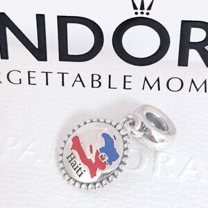 Pandora Haiti Flag Map Dangle Charm Travel Vacation S925 Silver with box